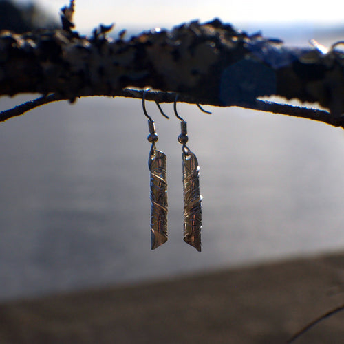 Carved Sterling Silver Barrel Earrings