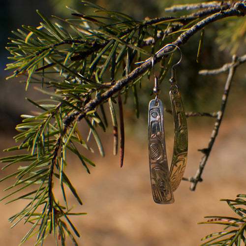 Carved Sterling Silver Whale Earrings