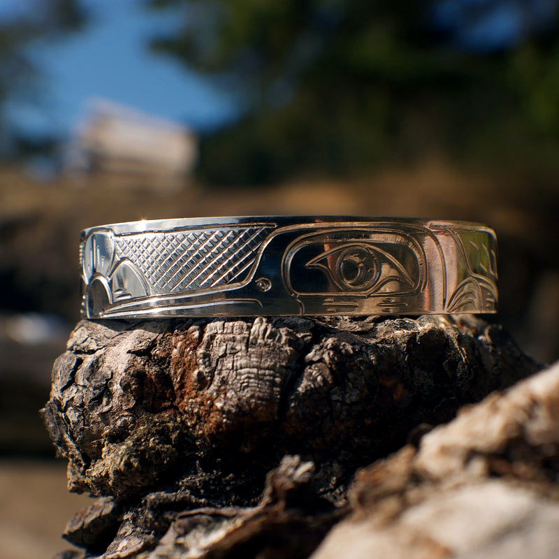 Carved Sterling Silver Hummingbird Bracelet