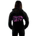 Black Hoodie back with Siren City floral screenprint across back womens