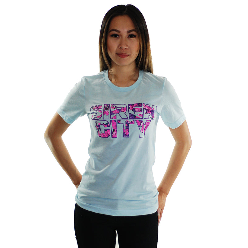 Floral Siren City T-Shirt in Ice Blue