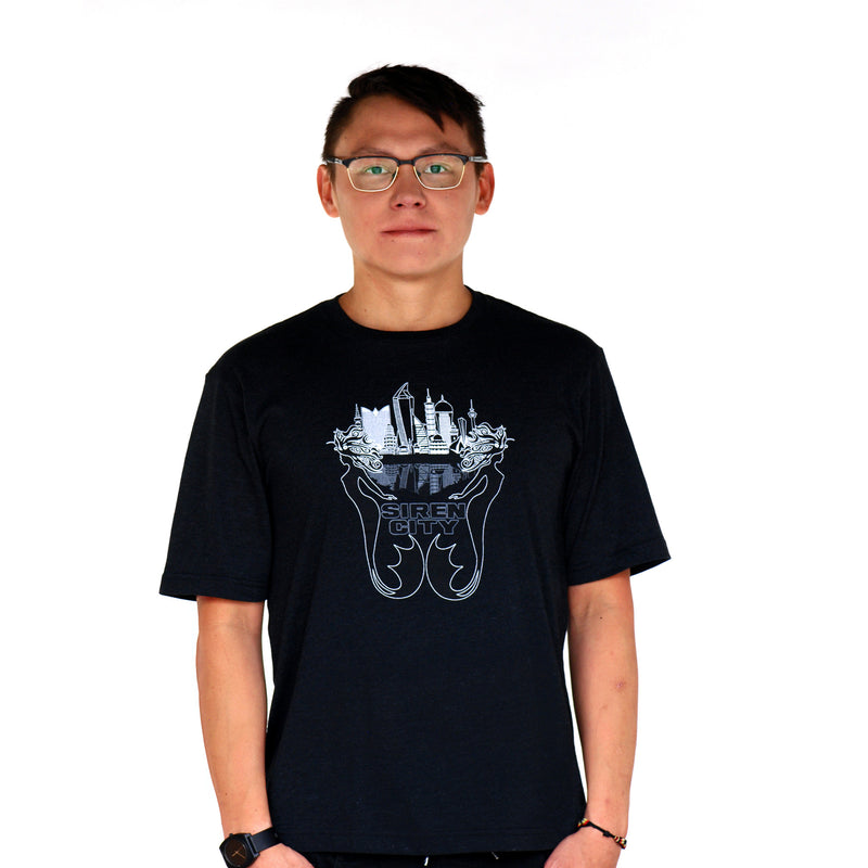Siren City Men's City Skyline Ultra Soft Black T-Shirt Front